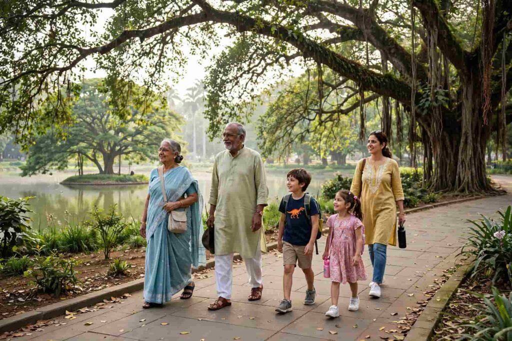 Family visiting Lalbagh Botanical Garden