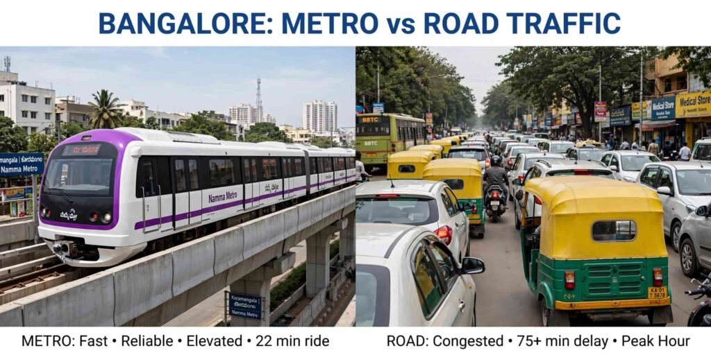 Bangalore metro vs road traffic comparison