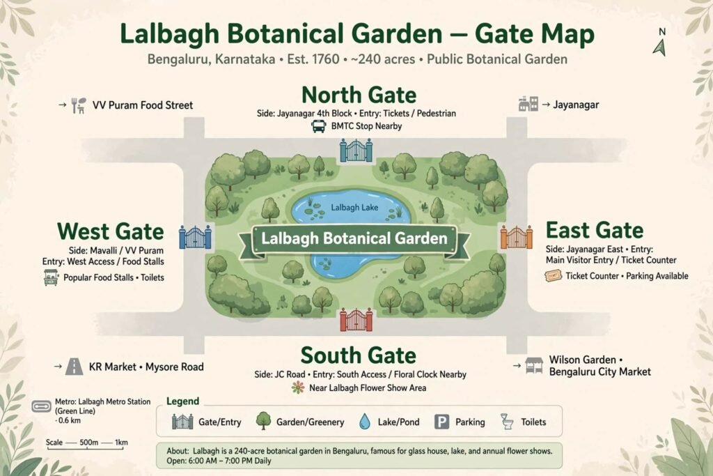 Lalbagh Botanical Garden four gates map west east north south