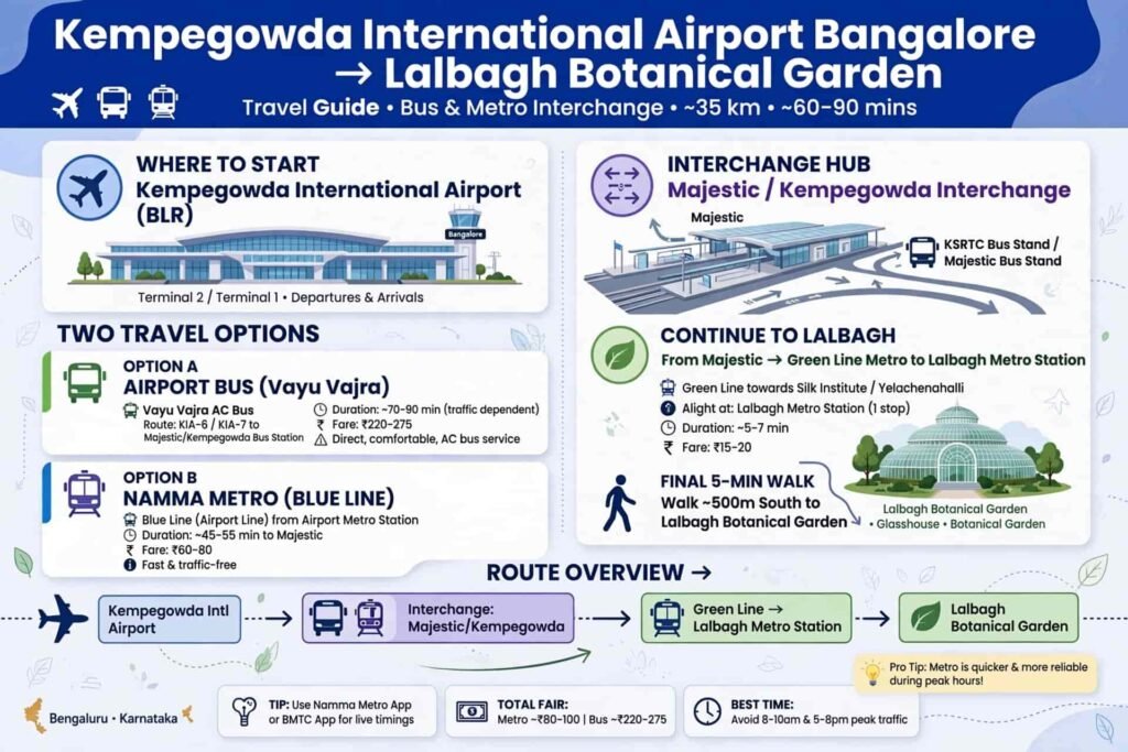 Bangalore airport to Lalbagh Botanical Garden metro bus route