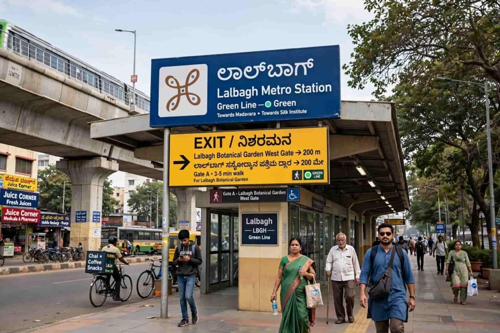 Lalbagh Metro Station Green Line exit near West Gate of Lalbagh Botanical Garden Bengaluru