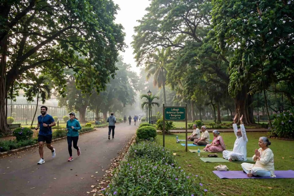 Morning walk and yoga at Lalbagh Botanical Garden Bangalore