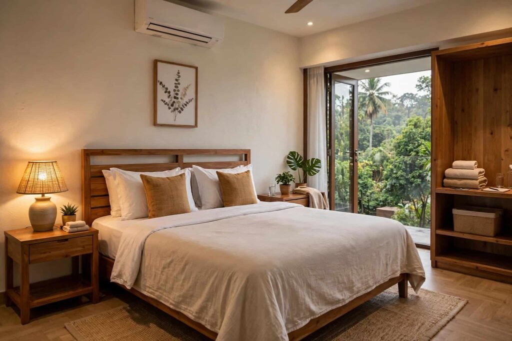 Clean and comfortable mid-range hotel room near Lalbagh Bangalore with double bed