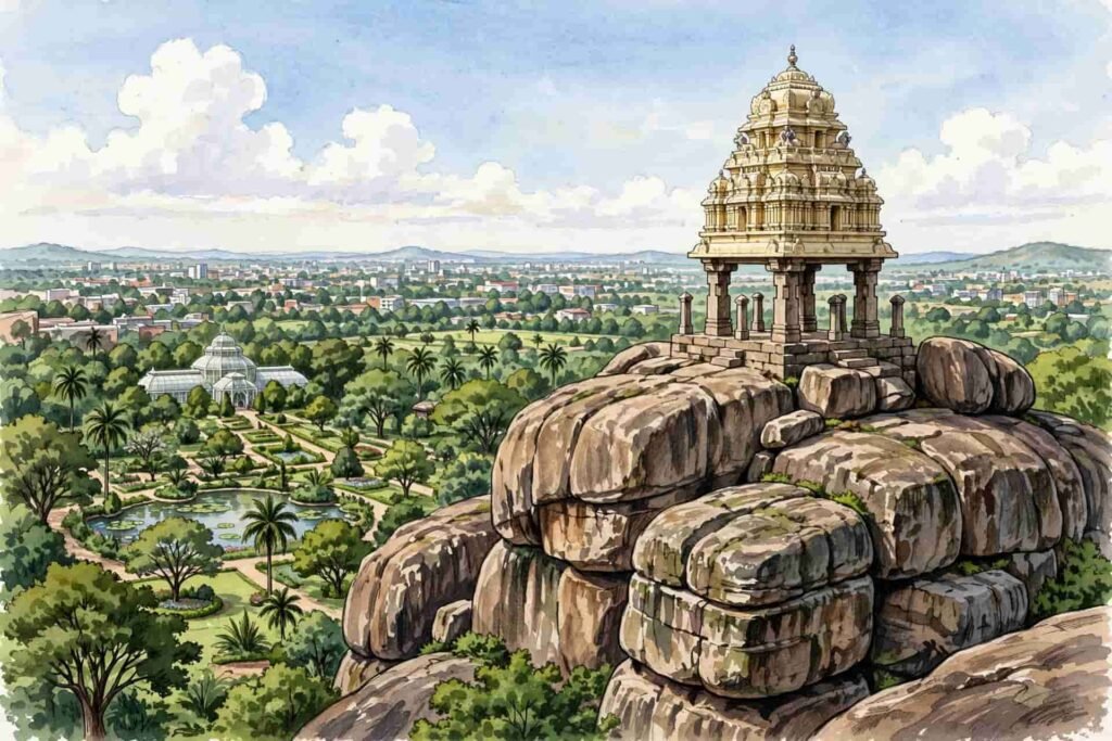 kempegowda watch tower and ancient rocks in lalbagh botanical garden