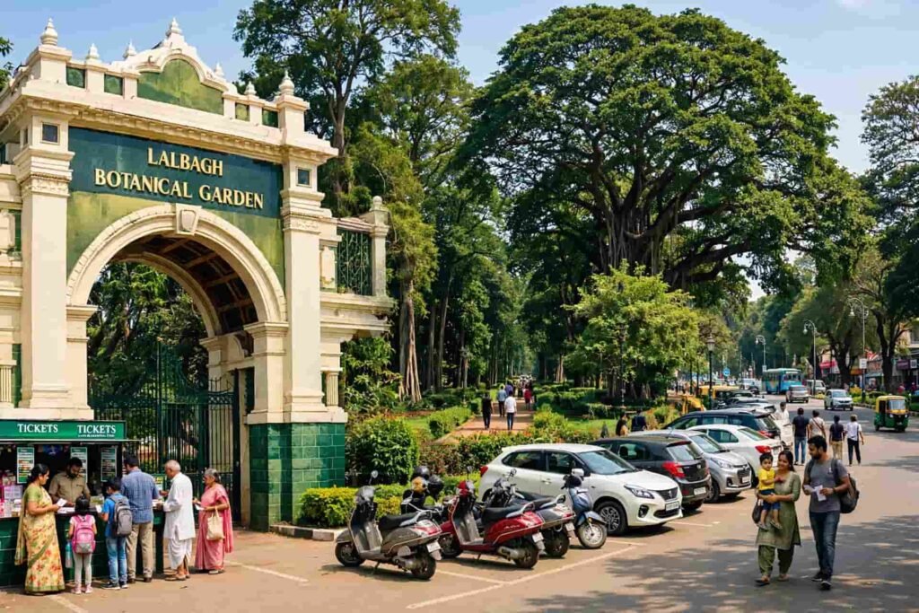 Lalbagh Botanical Garden South Gate Main Gate with parking area