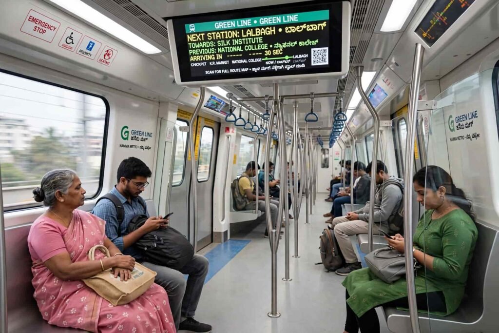 Inside Namma Metro Green Line towards Lalbagh
